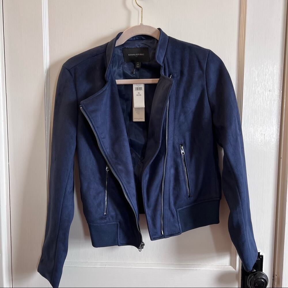 Banana Republic Petite Blue Faux Suede Moto Jacket